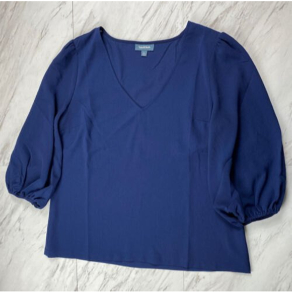 NWOT ModCloth Balloon Sleeve Blue Blouse Top V-neck Pullover Size Large - Picture 5 of 10